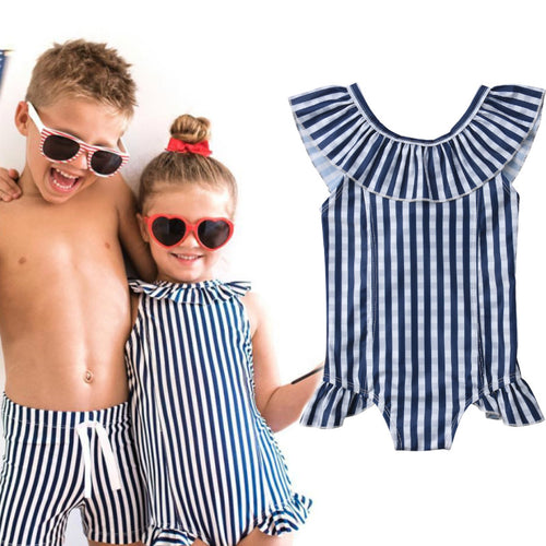 2019 Summer Kids Baby Girls Stripes Ruffles Swimwear